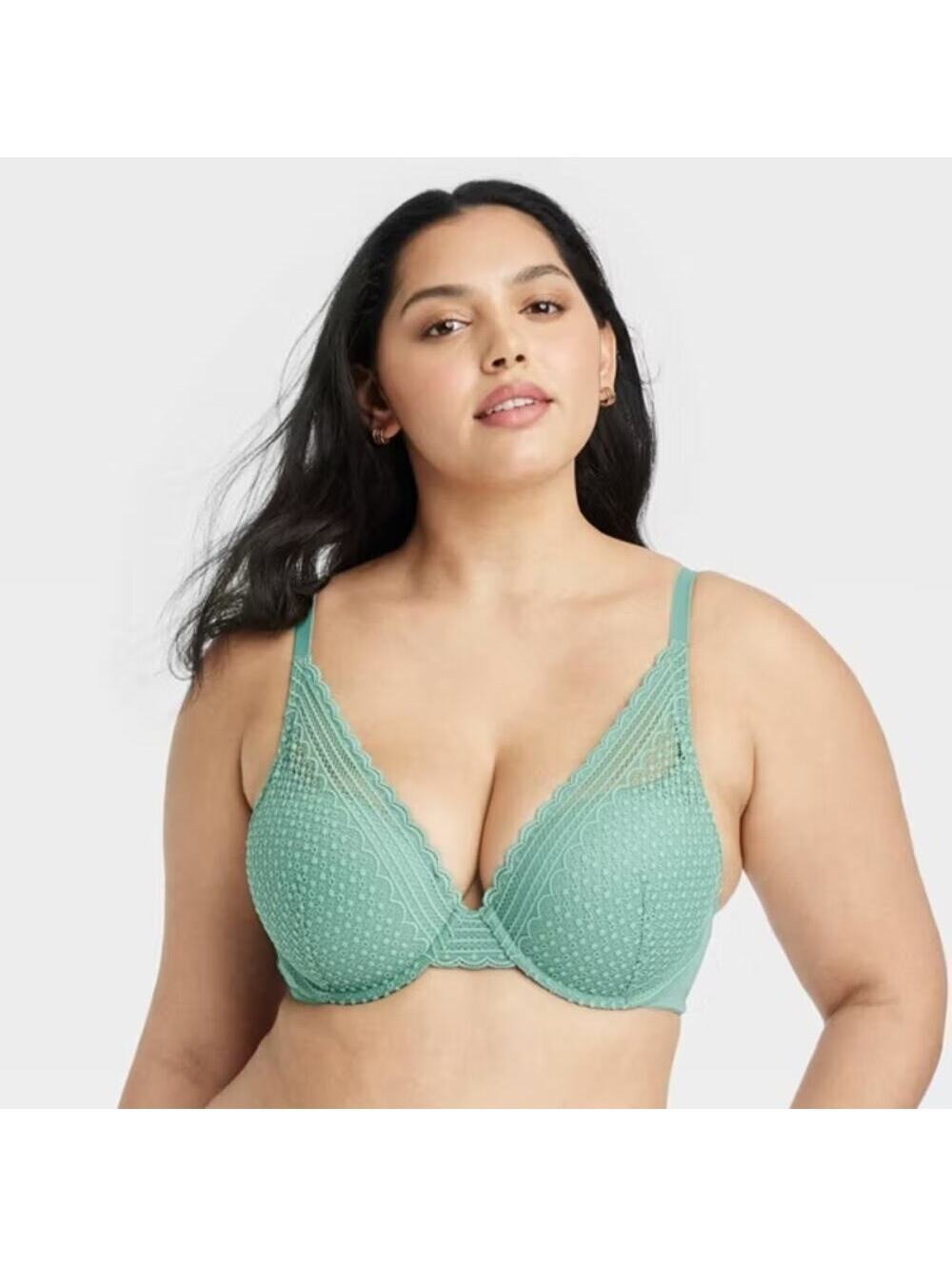 Auden NWT Women's Lace Push-Up Plunge Bra Tidal Flow Green 36DD